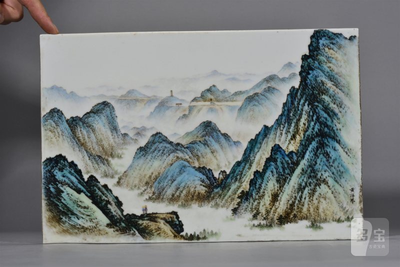 近现代 粉彩黄洋界瓷板 - 图6